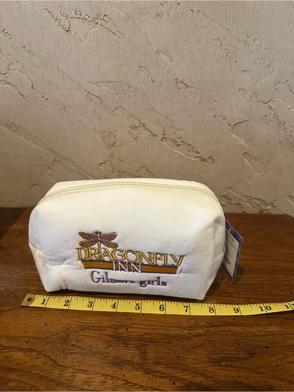 Gilmore Girls Dragonfly Inn Embroidered Cream Plush Zipper Makeup Bag Pouch NEW